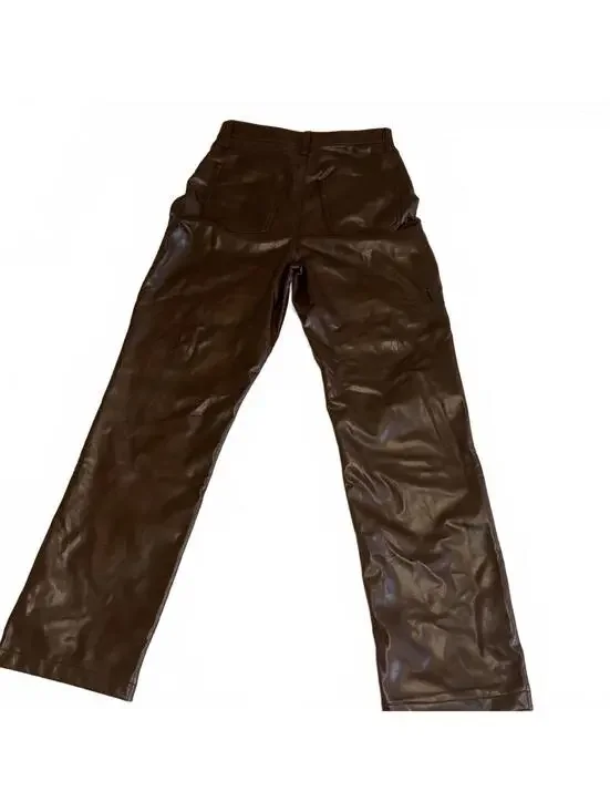Abercrombie & Fitch The 90s Straight Ultra High Rise Brown Leather Pants 28 6/R - Picture 7 of 9